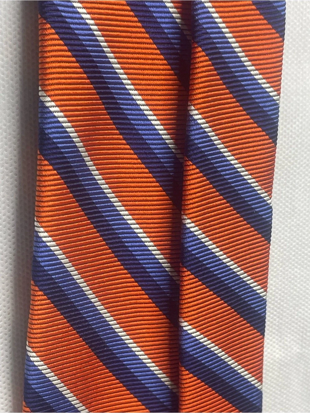 Brooks Brothers Makers Repp Silk Tie Orange Blue Preppy Striped Textured Necktie